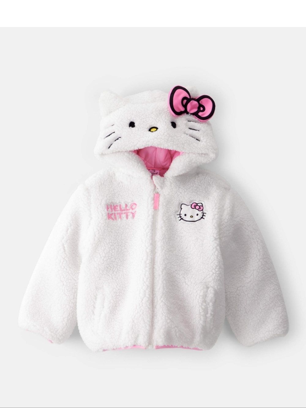 NWT 4T Toddler Girl Hello Kitty Bomber Fashion Jacket - White Sherpa